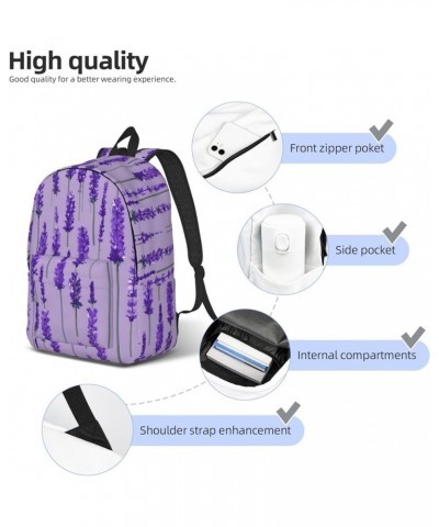 Lavender Stamp Print Casual Double Shoulder Daypack,Anti-Theft Travel Canvas Backpack For Men And Women Black Small $23.86 Ba...