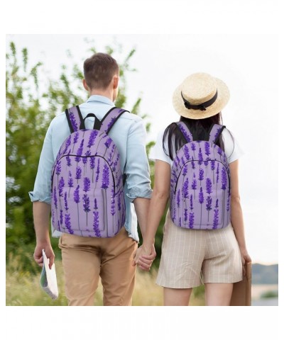 Lavender Stamp Print Casual Double Shoulder Daypack,Anti-Theft Travel Canvas Backpack For Men And Women Black Small $23.86 Ba...