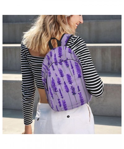 Lavender Stamp Print Casual Double Shoulder Daypack,Anti-Theft Travel Canvas Backpack For Men And Women Black Small $23.86 Ba...