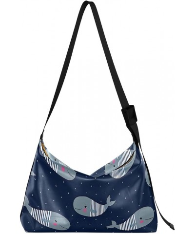 Cats on Pink Plaid Shoulder Bag for Women Man PU Leather Crossbody Bag with Adjustable Strap Whales on Dark Blue $19.97 Totes