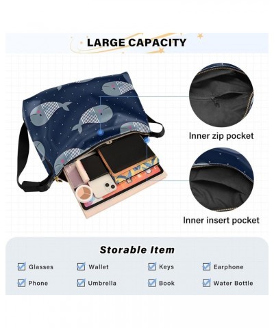 Cats on Pink Plaid Shoulder Bag for Women Man PU Leather Crossbody Bag with Adjustable Strap Whales on Dark Blue $19.97 Totes