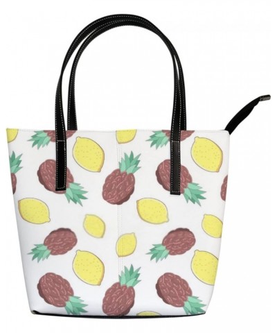 Women's Handbag,PU Leather Large Capacity Work Bag,Travel Single Shoulder Bag Bright Pineapples Lemons $25.75 Shoulder Bags