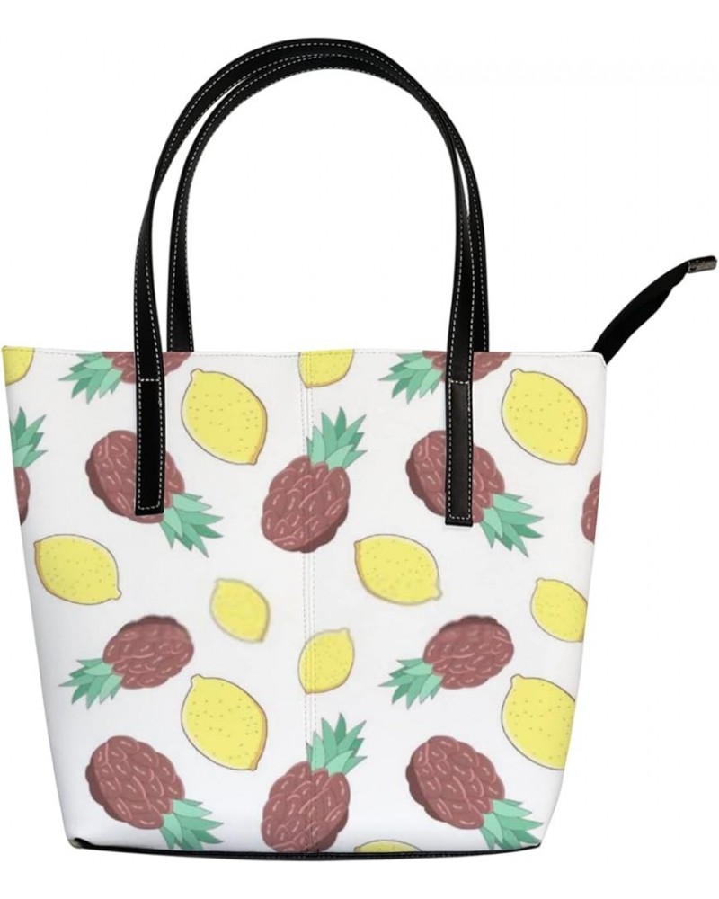 Women's Handbag,PU Leather Large Capacity Work Bag,Travel Single Shoulder Bag Bright Pineapples Lemons $25.75 Shoulder Bags