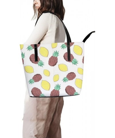 Women's Handbag,PU Leather Large Capacity Work Bag,Travel Single Shoulder Bag Bright Pineapples Lemons $25.75 Shoulder Bags