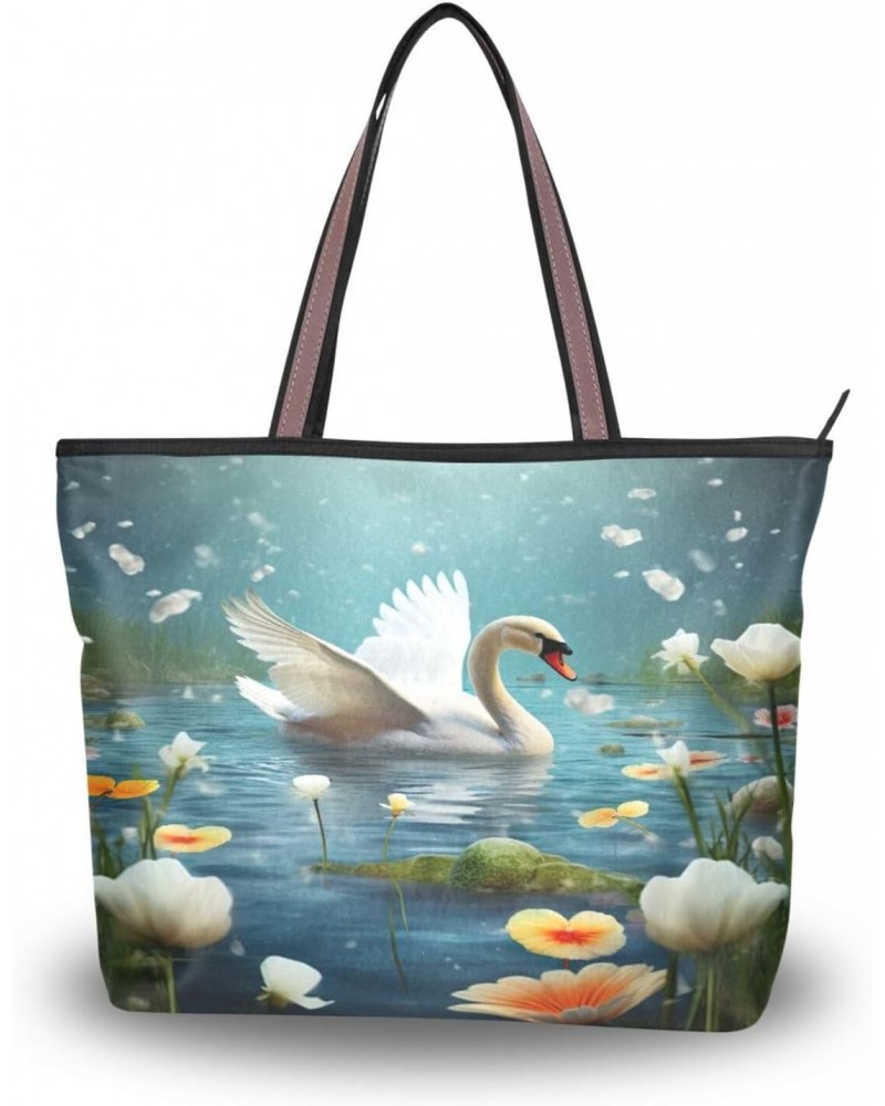 Women Tote Bags Swan Flower Top Handle Satchel Handbags Shoulder Bag for Shopping 20848279 $11.33 Satchels