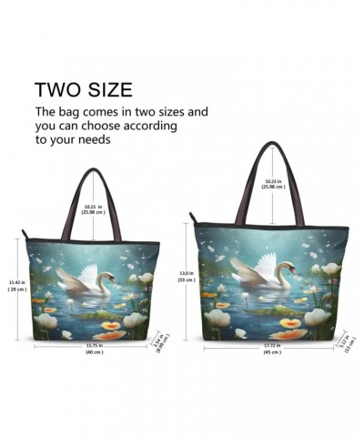 Women Tote Bags Swan Flower Top Handle Satchel Handbags Shoulder Bag for Shopping 20848279 $11.33 Satchels