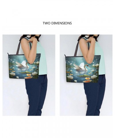 Women Tote Bags Swan Flower Top Handle Satchel Handbags Shoulder Bag for Shopping 20848279 $11.33 Satchels