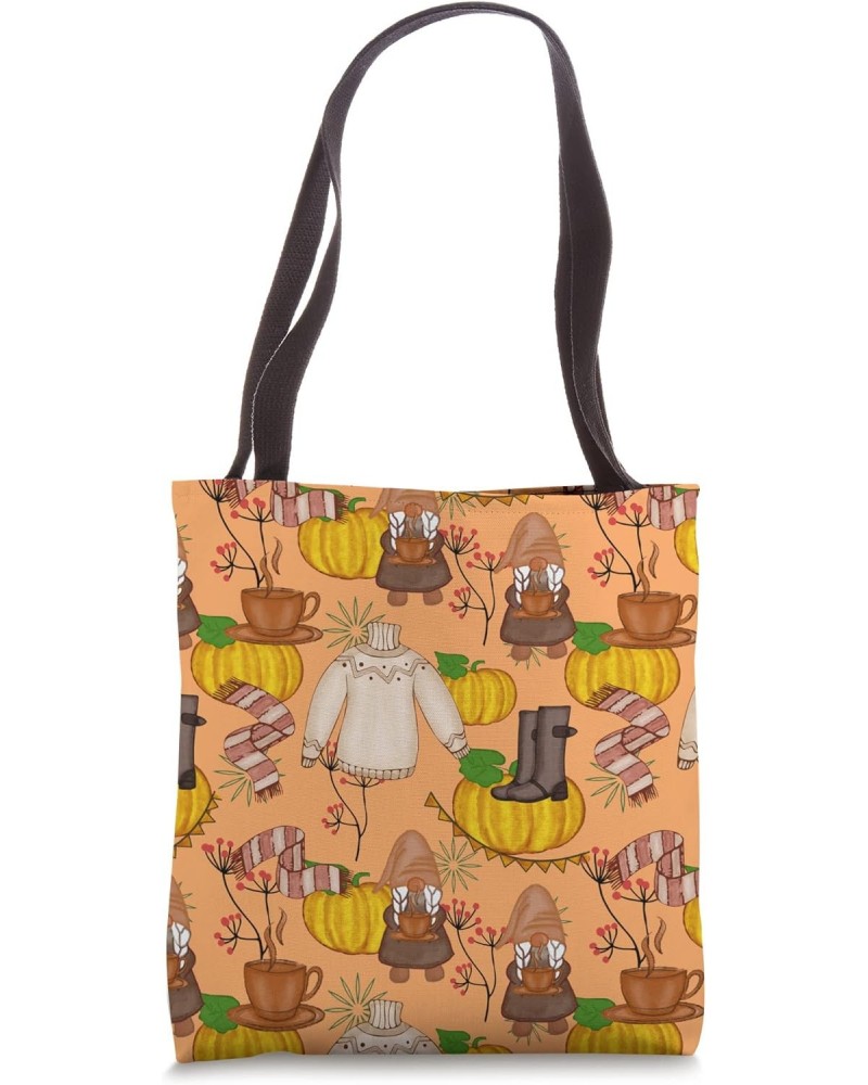 Cute Coffee Gnome Decor For Women Autumn Fall Pumpkin Orange Tote Bag $16.79 Totes