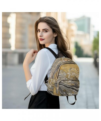 Women Backpack Fluid Marble Nature Golden Grey Durable Travel Backpack Lightweight Handbag Lady Purse Roomy Double Zipper Wee...