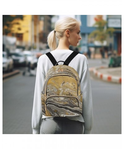 Women Backpack Fluid Marble Nature Golden Grey Durable Travel Backpack Lightweight Handbag Lady Purse Roomy Double Zipper Wee...