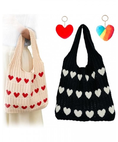 Heart Crochet Tote Bag,Heart Knit Tote Bag,Heart Tote Bag for Women Girl,Crochet Heart Tote Bag,Heart Shaped Tote Bag E $6.36...