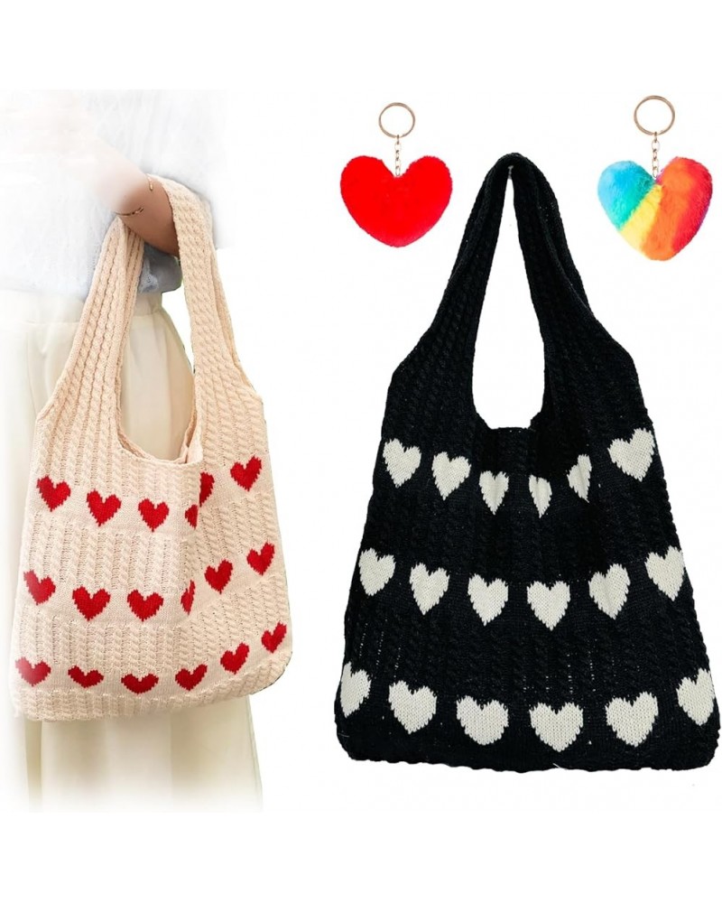 Heart Crochet Tote Bag,Heart Knit Tote Bag,Heart Tote Bag for Women Girl,Crochet Heart Tote Bag,Heart Shaped Tote Bag E $6.36...