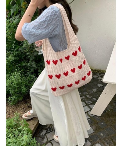 Heart Crochet Tote Bag,Heart Knit Tote Bag,Heart Tote Bag for Women Girl,Crochet Heart Tote Bag,Heart Shaped Tote Bag E $6.36...