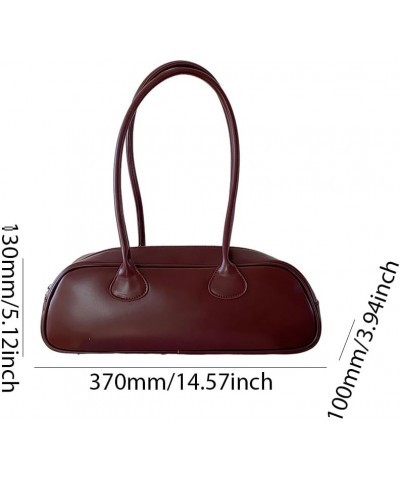 PU Leather Versatile Shoulder Bag Solid Color Zipper Closure Women Fashion Bowling Bag Dating Bag for Girls (Brown) Wine Red ...