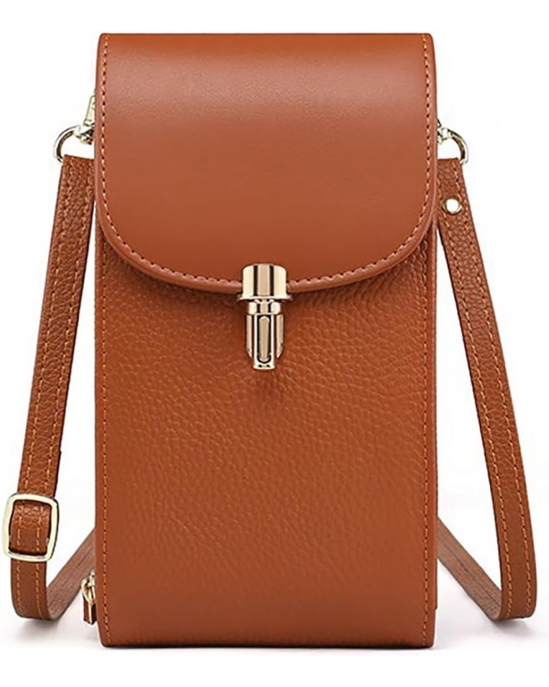 Genuine Leather Small Crossbody Bags for Women Designer Cell Phone Bag Wallet Purses Adjustable Strap Brown $16.52 Crossbody ...