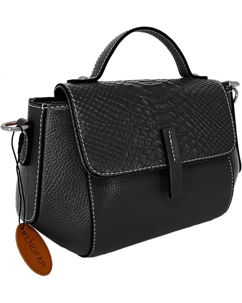 Small Leather Tote Bags for Women Genuine Leather Crossbody Tote Purse with Zipper Shoulder Bag Black F2 $30.60 Totes