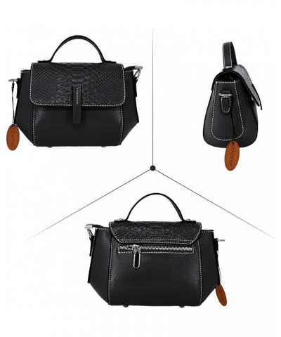 Small Leather Tote Bags for Women Genuine Leather Crossbody Tote Purse with Zipper Shoulder Bag Black F2 $30.60 Totes