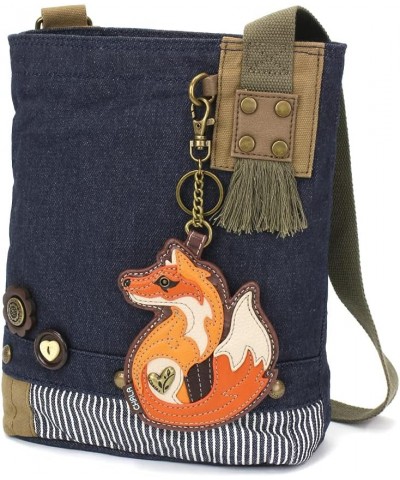 Patch Cross-Body Women Handbag, Blue Denim Canvas Messenger Bag Fox a - Denim $30.09 Crossbody Bags