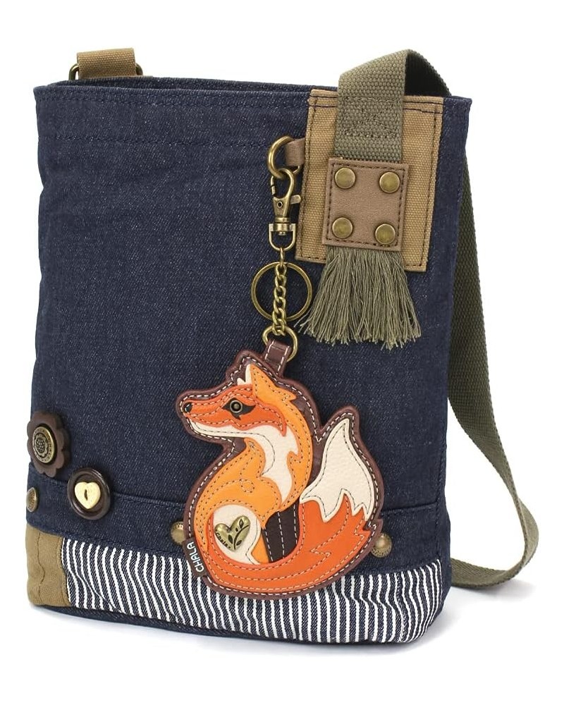 Patch Cross-Body Women Handbag, Blue Denim Canvas Messenger Bag Fox a - Denim $30.09 Crossbody Bags