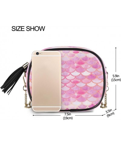 Pink Mermaid Scales PU Leather Small Women Crossbody Shoulder Bag Purse Wallet with Adjustable Chain Strap $9.84 Shoulder Bags