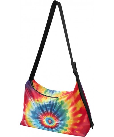 Colorful Tie Dye Hobo Shoulder Bag for Women Men PU Leather Crossbody Bag Slouchy Tote Handbags for Working Traveling Shoppin...