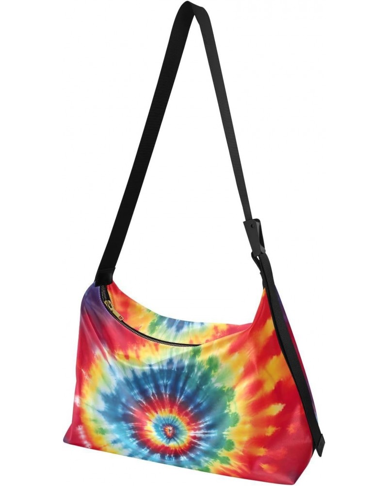 Colorful Tie Dye Hobo Shoulder Bag for Women Men PU Leather Crossbody Bag Slouchy Tote Handbags for Working Traveling Shoppin...