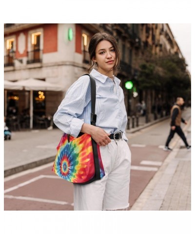 Colorful Tie Dye Hobo Shoulder Bag for Women Men PU Leather Crossbody Bag Slouchy Tote Handbags for Working Traveling Shoppin...