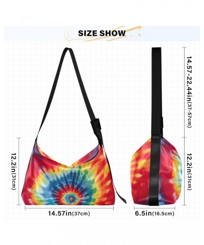 Colorful Tie Dye Hobo Shoulder Bag for Women Men PU Leather Crossbody Bag Slouchy Tote Handbags for Working Traveling Shoppin...