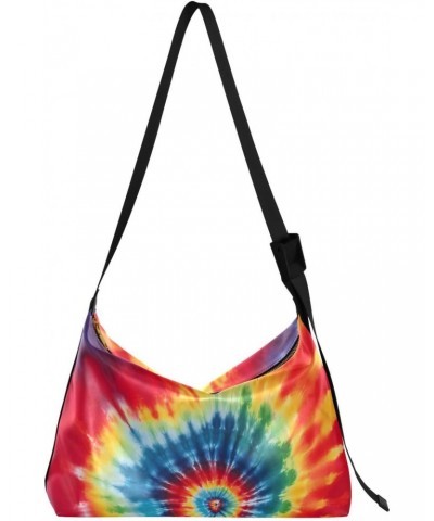 Colorful Tie Dye Hobo Shoulder Bag for Women Men PU Leather Crossbody Bag Slouchy Tote Handbags for Working Traveling Shoppin...