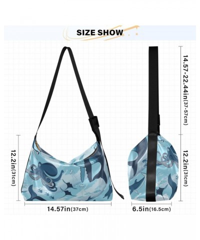 Fish Marine Animals Hobo Shoulder Bag for Women Men PU Leather Crossbody Bag Slouchy Tote Handbags for Shopping Traveling Wor...