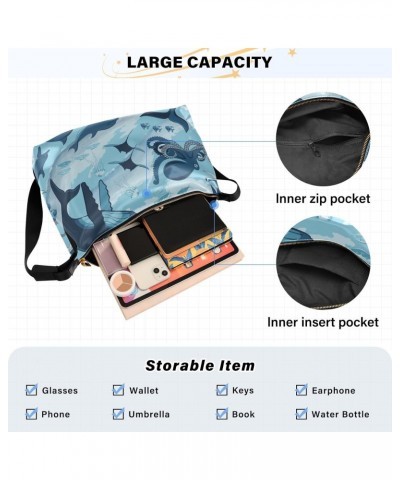 Fish Marine Animals Hobo Shoulder Bag for Women Men PU Leather Crossbody Bag Slouchy Tote Handbags for Shopping Traveling Wor...