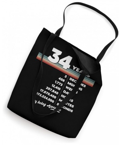 34th Birthday Vintage 34 Years Old Retro 408 Months Weeks Tote Bag $14.39 Totes