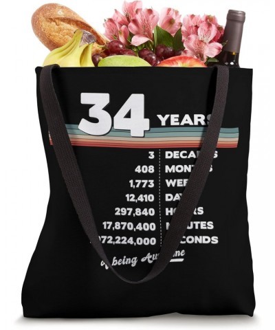 34th Birthday Vintage 34 Years Old Retro 408 Months Weeks Tote Bag $14.39 Totes