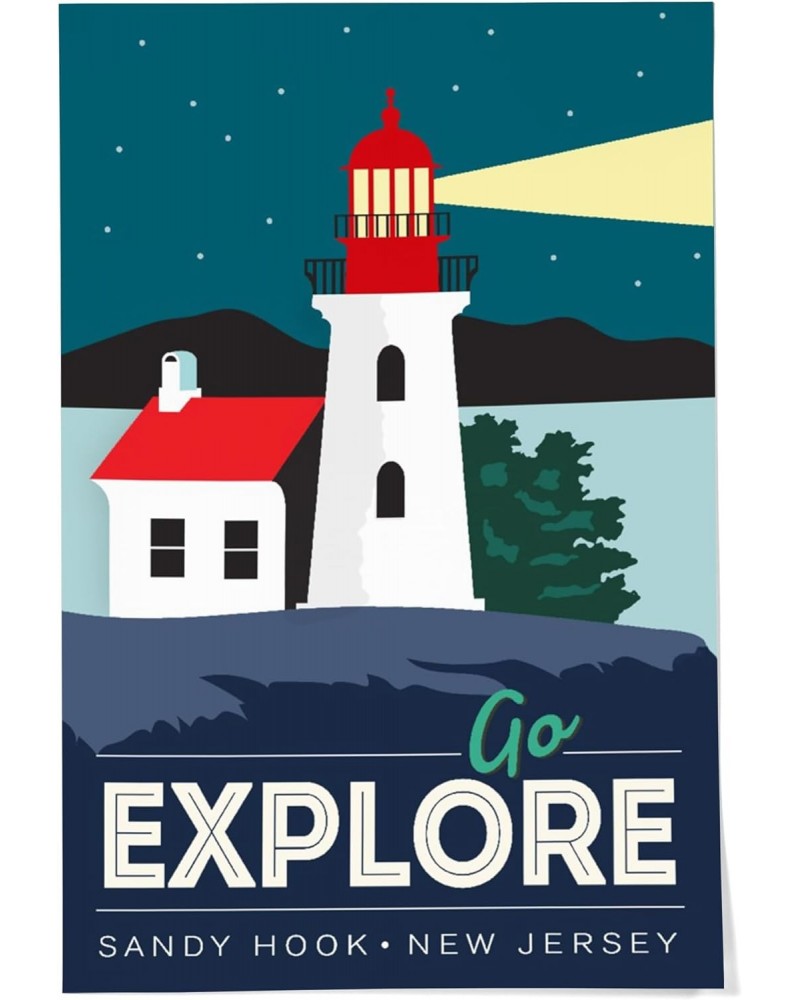 24x36 Inch Giclee Art Print Wall Decor, Sandy Hook, New Jersey, Go Explore, Lighthouse, Vector Style $27.99 Totes