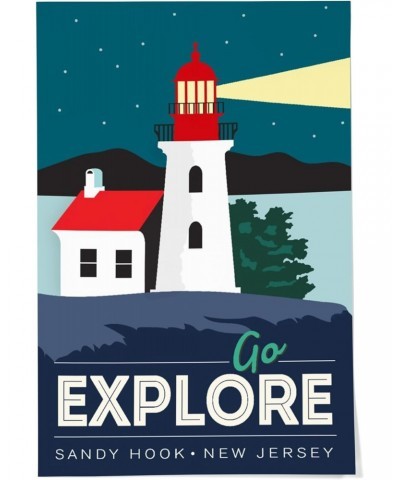 24x36 Inch Giclee Art Print Wall Decor, Sandy Hook, New Jersey, Go Explore, Lighthouse, Vector Style $27.99 Totes