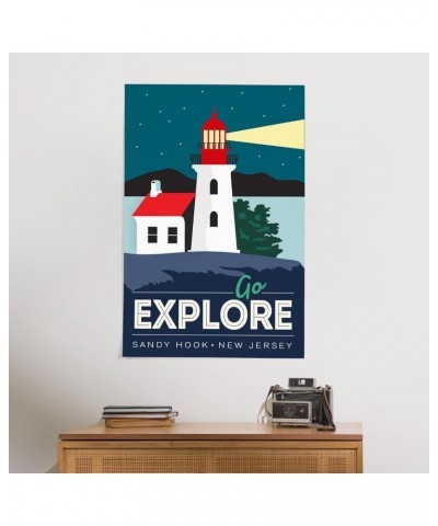 24x36 Inch Giclee Art Print Wall Decor, Sandy Hook, New Jersey, Go Explore, Lighthouse, Vector Style $27.99 Totes