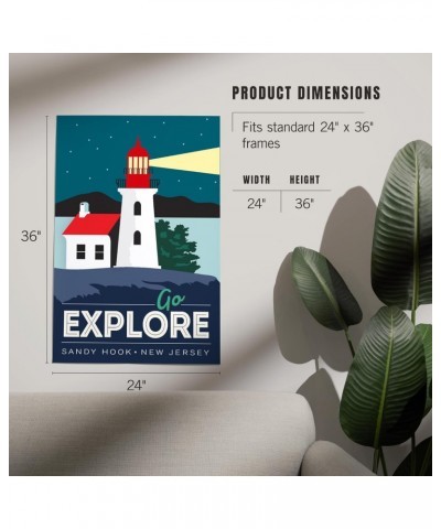 24x36 Inch Giclee Art Print Wall Decor, Sandy Hook, New Jersey, Go Explore, Lighthouse, Vector Style $27.99 Totes