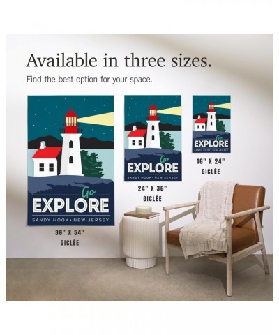 24x36 Inch Giclee Art Print Wall Decor, Sandy Hook, New Jersey, Go Explore, Lighthouse, Vector Style $27.99 Totes