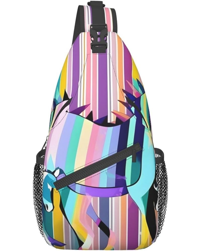 Airplane in The Evening Lights Print Sling Backpack, Sling Bag, Crossbody Chest Bag Daypack, for Hiking Travel Unicorns on Co...