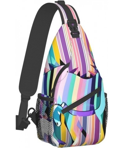 Airplane in The Evening Lights Print Sling Backpack, Sling Bag, Crossbody Chest Bag Daypack, for Hiking Travel Unicorns on Co...