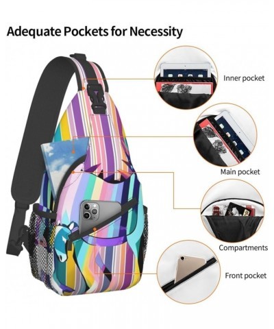 Airplane in The Evening Lights Print Sling Backpack, Sling Bag, Crossbody Chest Bag Daypack, for Hiking Travel Unicorns on Co...