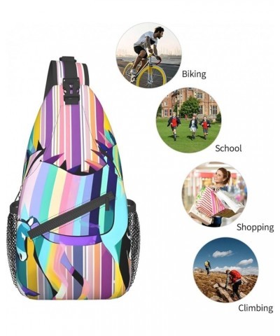 Airplane in The Evening Lights Print Sling Backpack, Sling Bag, Crossbody Chest Bag Daypack, for Hiking Travel Unicorns on Co...