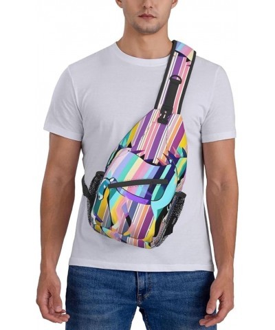 Airplane in The Evening Lights Print Sling Backpack, Sling Bag, Crossbody Chest Bag Daypack, for Hiking Travel Unicorns on Co...