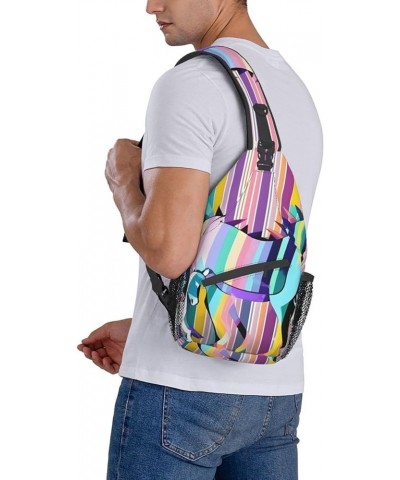 Airplane in The Evening Lights Print Sling Backpack, Sling Bag, Crossbody Chest Bag Daypack, for Hiking Travel Unicorns on Co...