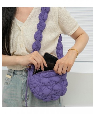 Quilted Shoulder Bag for Women Puffer Hobo Bag Designer Dumpling Bag Purse Handbag Cute Purple $26.69 Totes