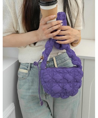 Quilted Shoulder Bag for Women Puffer Hobo Bag Designer Dumpling Bag Purse Handbag Cute Purple $26.69 Totes