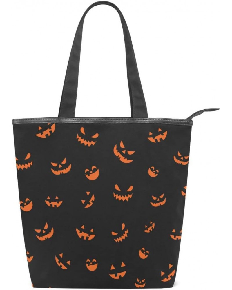 Tote Handbag for Women Tote Bag, Pumpkins on Black Canvas + leather Shoulder Bag, Hobo bag, Satchel Purse(229ut0b) $11.25 Totes