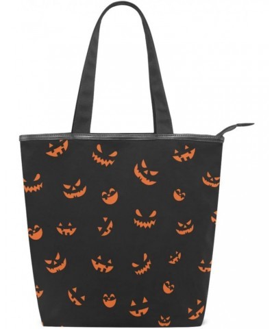 Tote Handbag for Women Tote Bag, Pumpkins on Black Canvas + leather Shoulder Bag, Hobo bag, Satchel Purse(229ut0b) $11.25 Totes