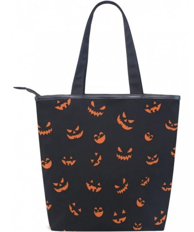 Tote Handbag for Women Tote Bag, Pumpkins on Black Canvas + leather Shoulder Bag, Hobo bag, Satchel Purse(229ut0b) $11.25 Totes