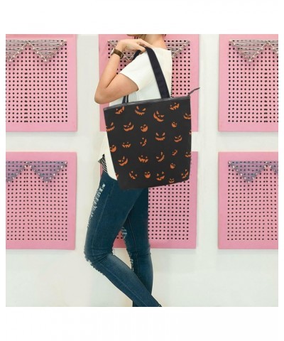 Tote Handbag for Women Tote Bag, Pumpkins on Black Canvas + leather Shoulder Bag, Hobo bag, Satchel Purse(229ut0b) $11.25 Totes